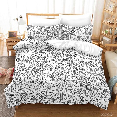 3D Graffiti Muster Handgezeichnet Quilt Cover Set Bettwäsche Sets Kissenbezüge