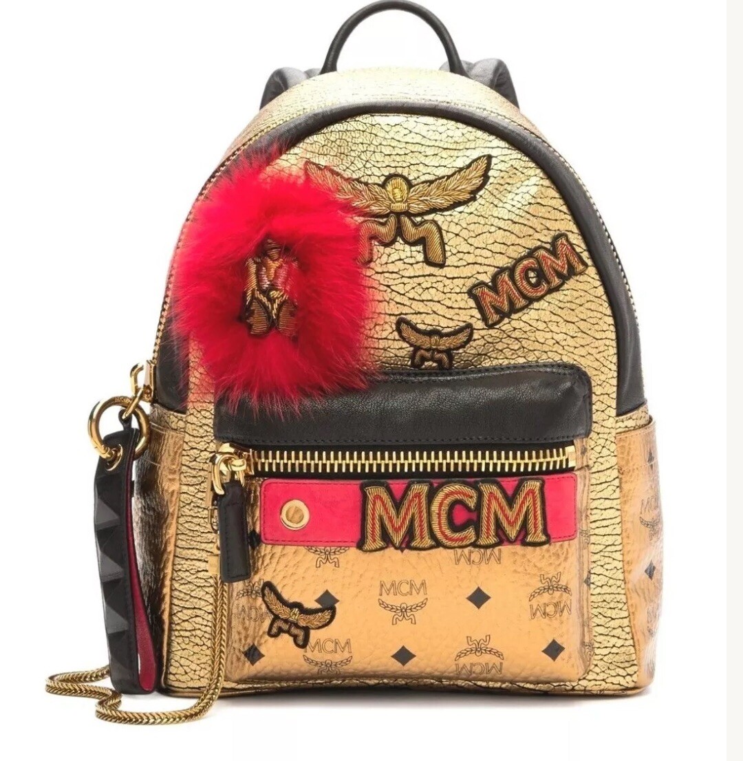 MCM Stark Insignia Metallic Leather Backpack & Genuine Fox  display picture 3