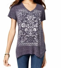 Style & Co Womens Petite Plus Purple Floral Print Handkerchief Hem T Shirt NEW