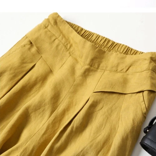 Lady Trousers Loose Elastic High Waist Bottom Casual Wide Leg Cotton Linen Pants - Picture 9 of 20