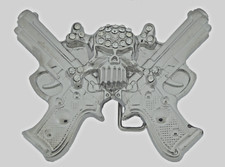 Skull Belt Buckles Gun Silver Metal Emblem Vintage Pirate Men Women BlingTattoo