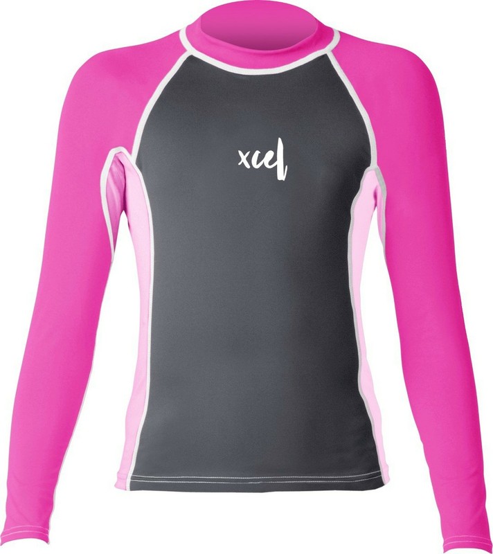 Xcel Girls Laguna l/S UV Top, Gunmetal/Bright Pink/Pink, 6