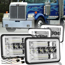 4pcs For Western Star 4900 Truck 4''x6" LED Headlights H4668 High/Lo Beam DRL