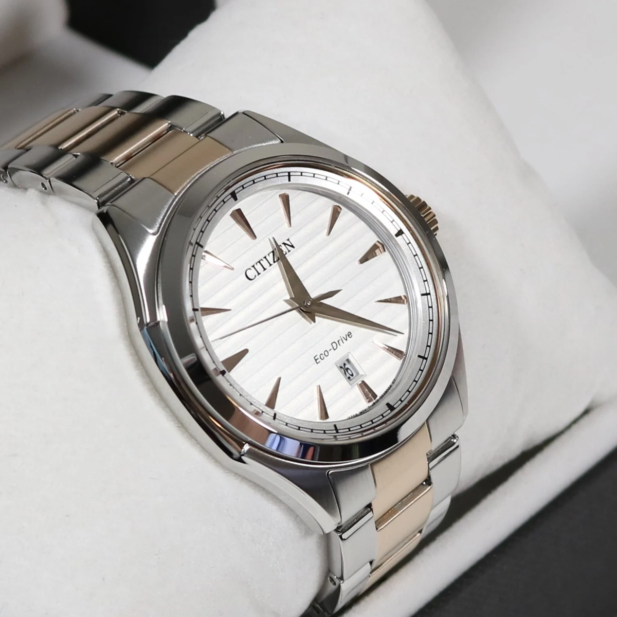 Citizen Eco Drive Men's Two Tone Stainless Steel White Dial Watch