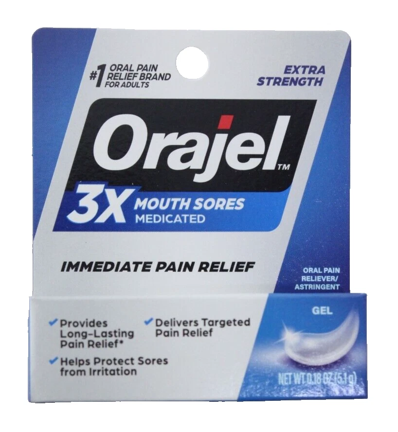 Paquete de 6 / Orajel 3X Gel Medicado para Dolor Bucal Extra Fuerza, 0.18oz Ea EXP: 26/07 Foto 2 de 3