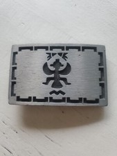 Vintage Silver Native American Indian Belt Buckle Black Inlay Tribe Southwestern
