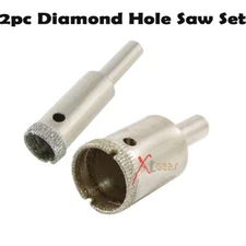 New 2Pc Diamond Hole Saw 1/2" & 1" Hole Saw Tile Marble Glass Granite 1/4" Shank