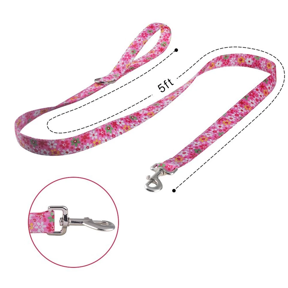 Flower Personalized Female Girl Dog Collar and Leash Lead Name ID Tag Engraved - Image 4 of 4