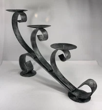 Wrought Iron 3-Pillar Candle Holder Centerpiece Rustic Black Scroll Metal