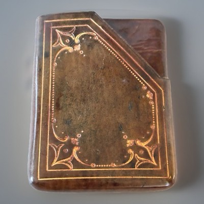 Art Deco CALLING CARD /Business/Wallet Cash Slip Case Tooled Leather Italian