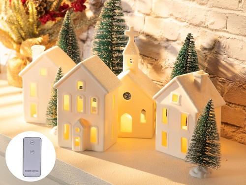 Christmas Village Figurine Set with Ceramic Houses