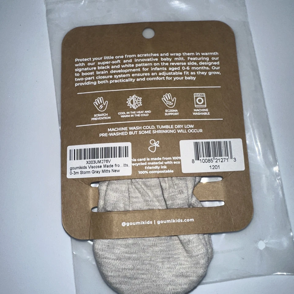 Goumi 婴儿手套 米色 棕褐色 有机 竹子 尺寸 0-3 个月 全新 — 第 2/4 张图片