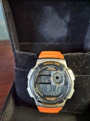   Casio AE-1000W World Time Illuminator 10 Year Battery WR100M Orange