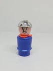 Vintage Fisher Price little people DARK blue construction worker man silver hat
