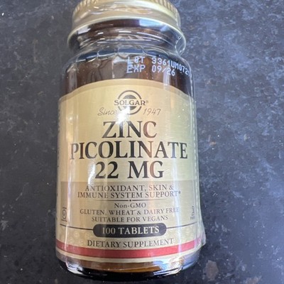 Solgar Zinc Picolinate 22mg 100 Tablets. Exp. 9/26+