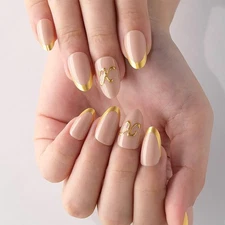 evpct Initial Letter French Tips Press On Nails Short Almond for Women Gift, ...