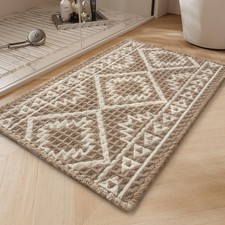 17x28 Inch Waffle Bath Mat Non Slip Absorbent Bathroom Rug Brown Cream