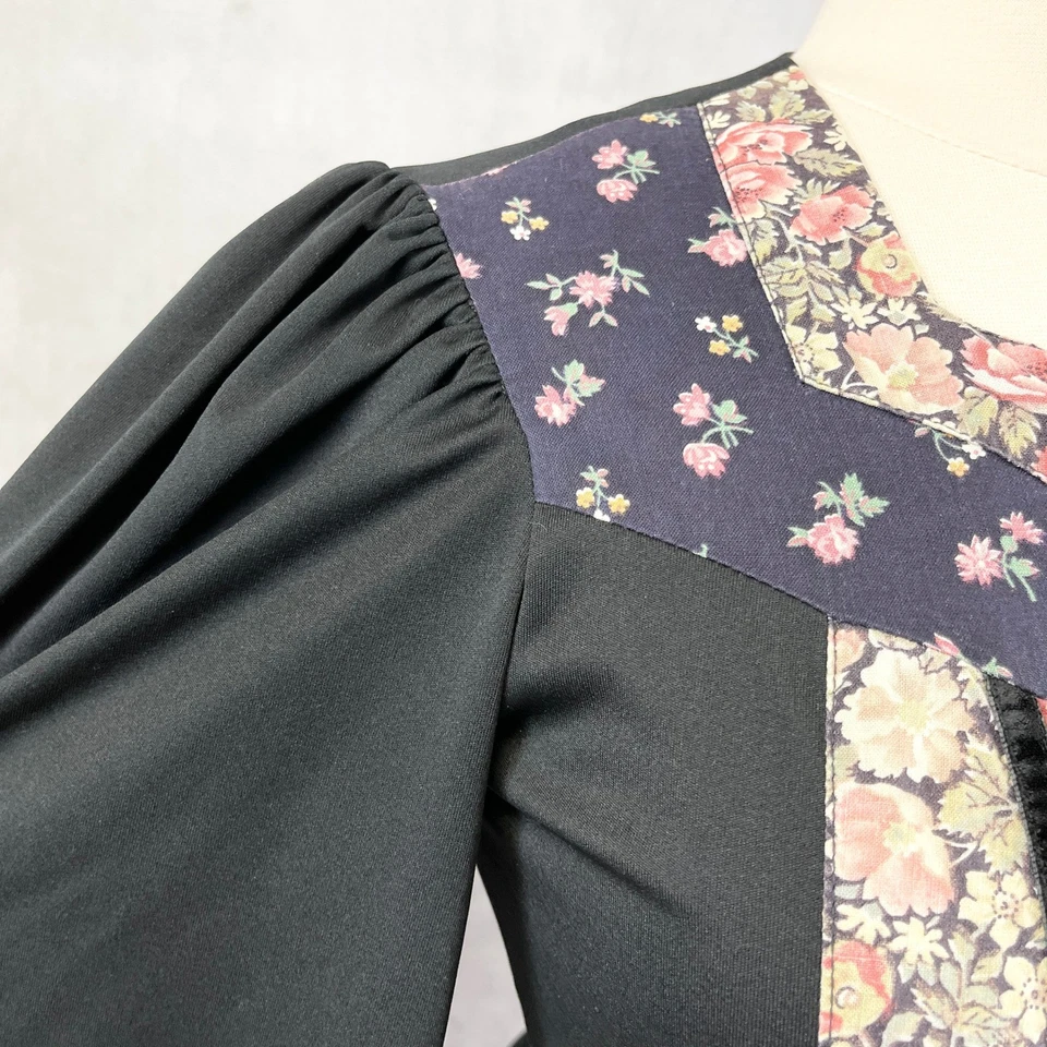 VTG 70s Young Edwardian Arpeja Prairie Dress Small Patchwork Folk Cottage Boho - Image 4 of 4