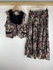 VTG Skirt Set Liza Lynn Maxi Broom Skirt With Vest SZ L (NEW Buttons