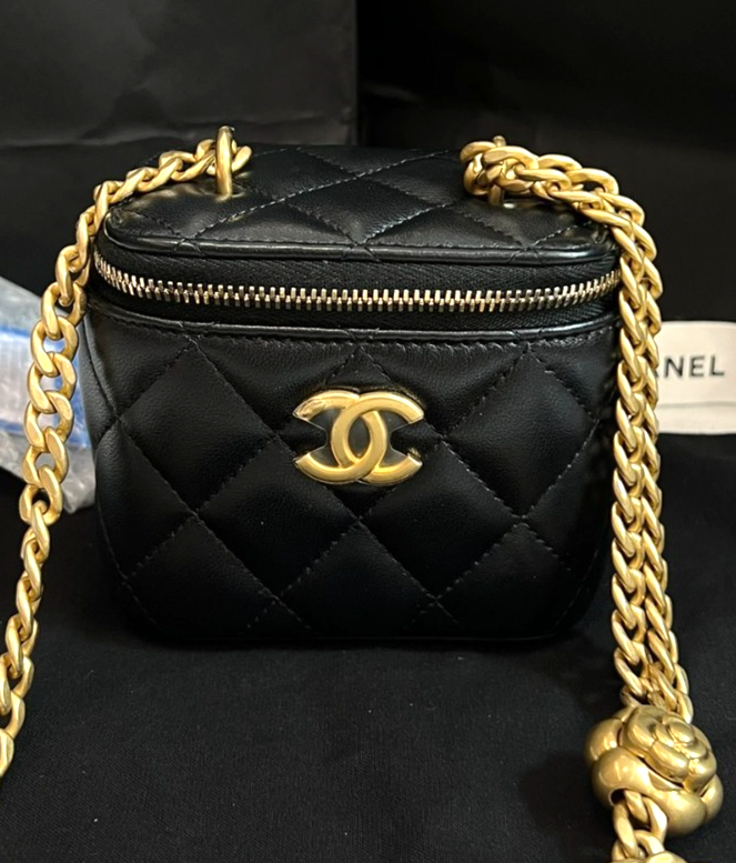 CHANEL 23S Camellia mini box Chain Shoulder Handbag Black Gold