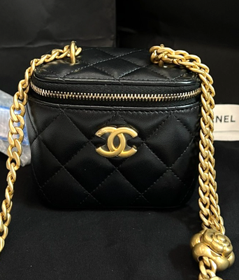 CHANEL 23S Camellia mini box Chain Shoulder Handbag Black Gold