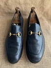 Gucci Jordaan Brixton Black Leather Gold Horsebit Loafers UK 9 || US 10 / 407314