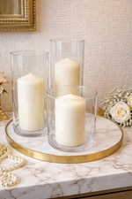 Set of 3 Glass Hurricane Candle Holders with Pillar Candles Glass  Tube