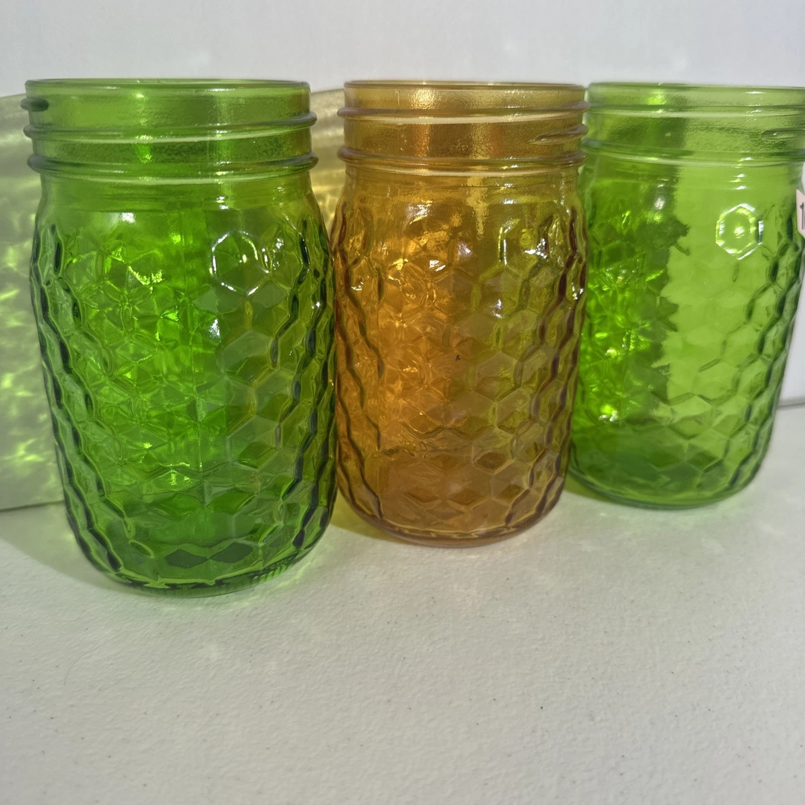 Amber Honeycomb Design Glass Jars 5.5”. Clean, Beautiful, No Chips or Cracks