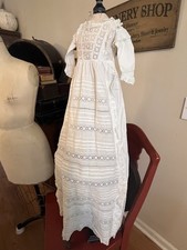 2956Antique 1910s Whitework Ayrshire Lace Broiderie Baby Christening Gown 40&rdquo;