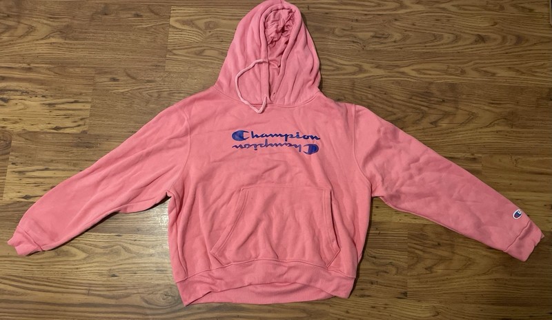 Champion Pink Pullover Hoodie with Blue Script Super Soft