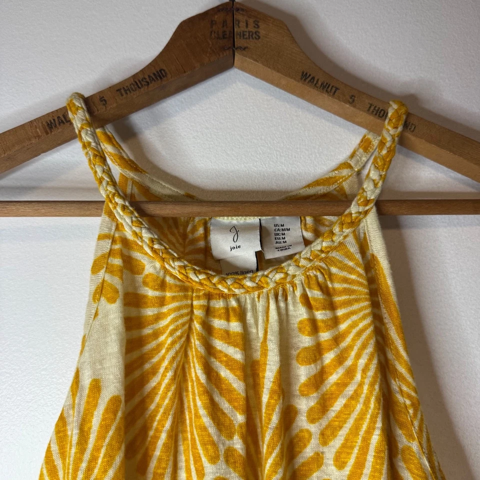 Joie 100% Linen Braided Strap Sunshine Yellow Palm Leaf Front Tank Top Shirt M - Изображение 2 из 4