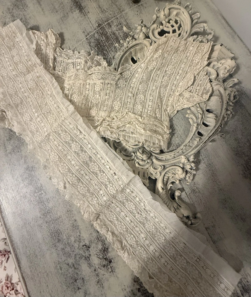 Антикварное эдвардианское кружевное детское взрослое платье из слоновой кости с лифом и подолом фрагмент ручной работы - Изображение 3 из 4