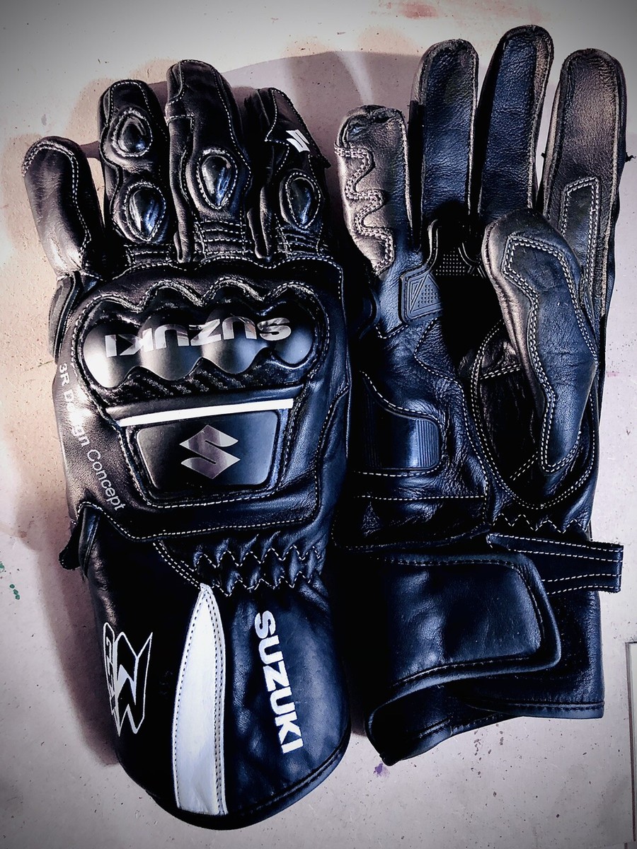 Suzuki GSXR Motorbike Racing Leather Gloves Black | eBay