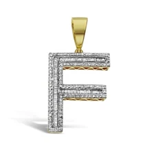 1.50 Cttw Baguette Round Diamond F Initial Letter Pendant 10k Yellow Gold Charm