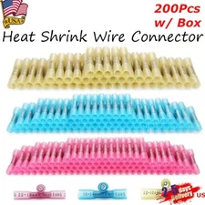 200X Car Heat Shrink Wire Connectors Kit Solderless Crimp Butt Terminals w/ Box