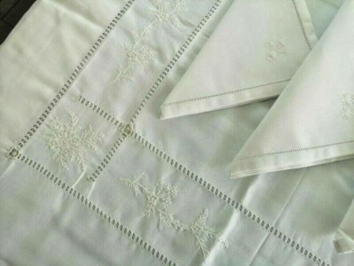 Rich Tablecloth x12 Linen Blend (60% Linen And 40% Cotton) Hand Full Stitch Embroidery
