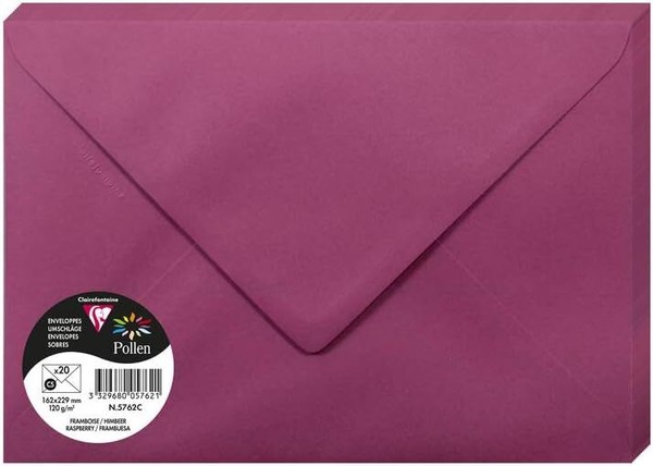 Clairefontaine Pollen UmschläGe C5 Himbeerrosa 120G/M² 20 StüCk-image