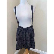 Hot Topic Black  Grey Plaid Suspender Skirt size Large