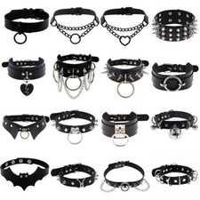 Gothic Punk Black PU Leather Spiked Rivet O-Ring Collar Stud Choker Necklace