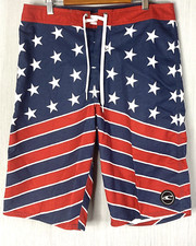 O'Neill Board Shorts Swim Trunks USA Flag Patriotic Men's Size 30 Red White Blue