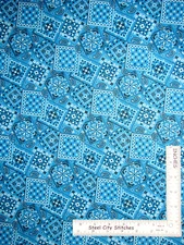 Bandana Western Cowboy Cowgirl Aqua Blue Cotton Fabric By The Yard