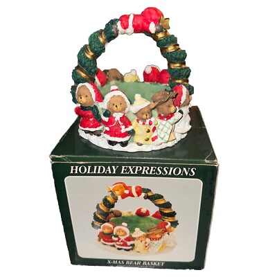Holiday Expressions Christmas Teddy Bear Basket In Original Box