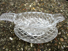 OLD PRESSED GLASS SAUCE BOAT & DRIP TRAY