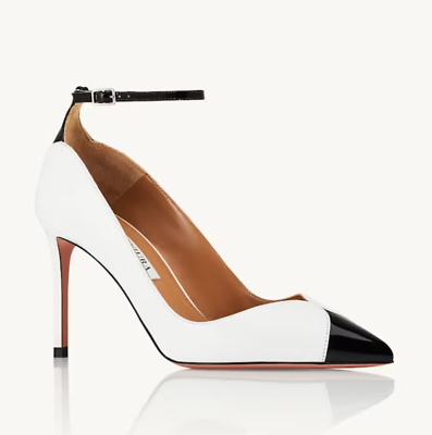 AQUAZZURA Pinot 85 White Leather Pointy Pumps Z3021 Size 38.5