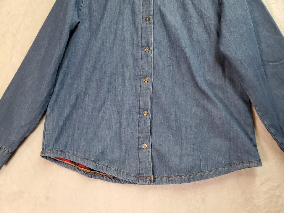 Camisa Riders by Lee para mujer pequeña azul denim forrada polar con cuello abotonado Foto 3 de 4