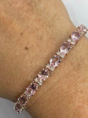 12CT Oval Cut Peach Morganite Women's Tennis Bracelet 6X4MM 14K Rose Gold Finish