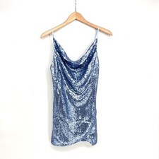 Urban Outfitters Sequin Mini Dress Size Medium Blue Cowl Neck A-List Lined Sexy