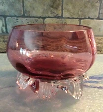 Antique Cranberry Purple Art Glass English Open Salt Cellar Nut Bowl