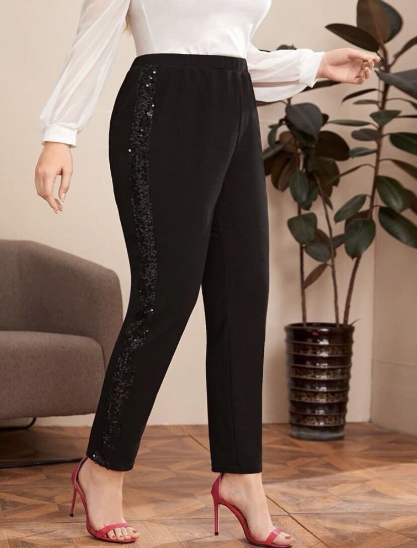 Shein - Sequin Panel Solid Pants - Black - XL - image 1