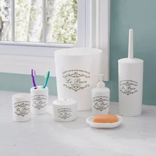NEW Le Bain 7-Piece Bath Accessories Set with Toilet Brush - White - Home Basics